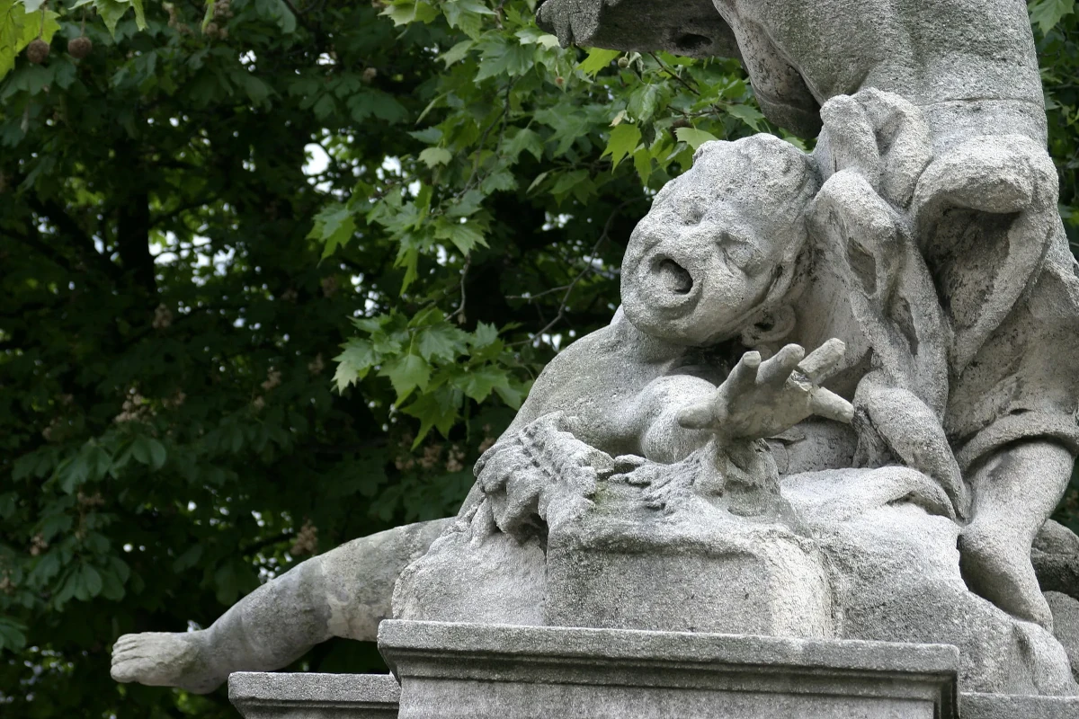 A statue degraded by acid rain