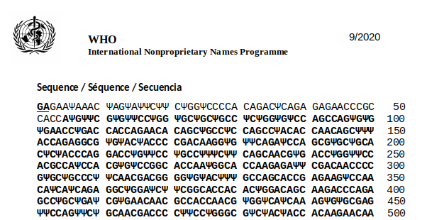 Privih 500 črk v BNT162b2 mRNK. Source: World Health Organization