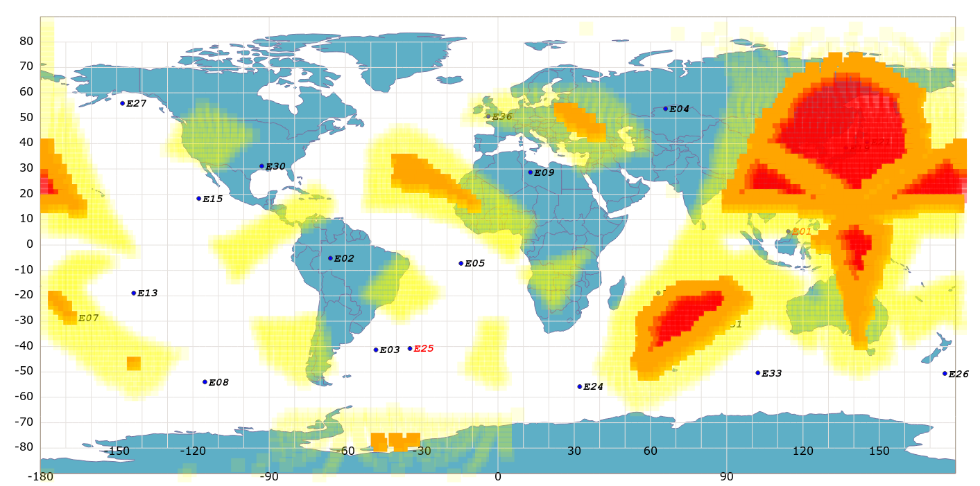 Galmon.eu map of Galileo Service Definition instantaneous violations