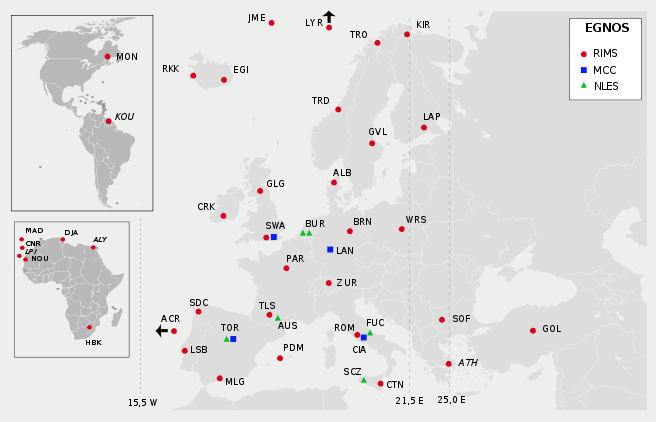Map of EGNOS reference stations (Credit: Wikipedia)